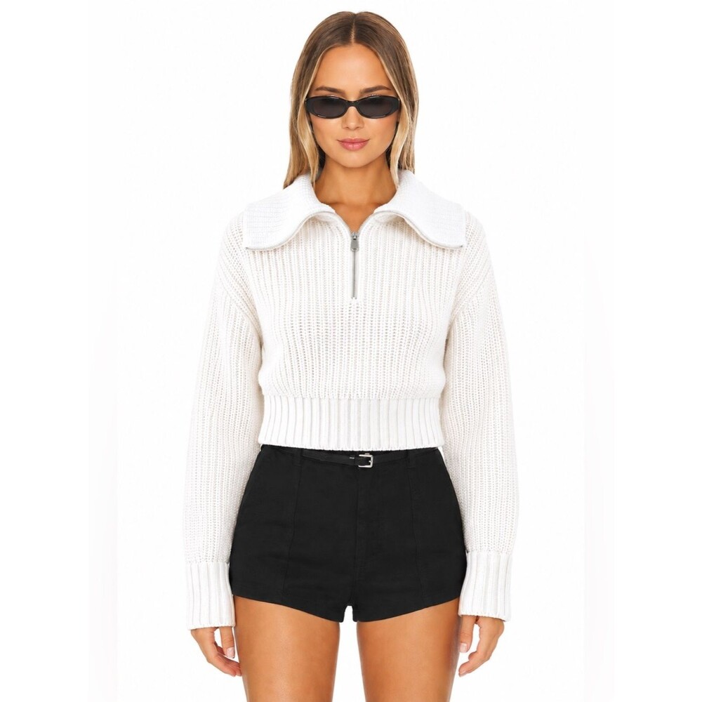 ATHLETA Alder Sweater Magnolia White Chunky Knit Quarter Zip Preppy Pullover 📐S